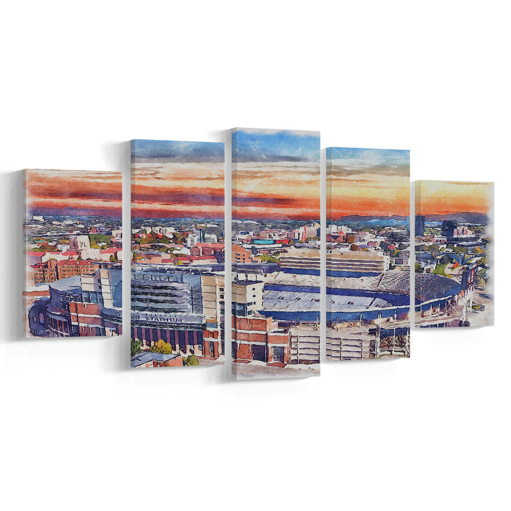 Tennessee Volunteers, Neyland Painting Stadium Watercolor, Football, Sport Art, Mixed 5 Panel, Canvas Print Wall Art