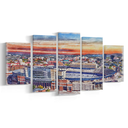 Tennessee Volunteers, Neyland Painting Stadium Watercolor, Football, Sport Art, Mixed 5 Panel, Canvas Print Wall Art