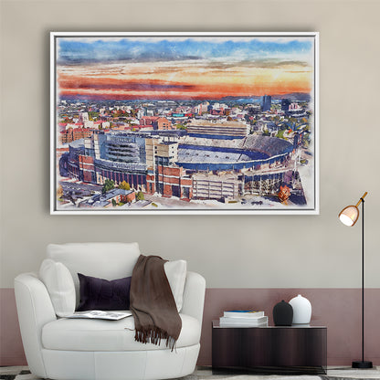 Tennessee Volunteers, Neyland Painting Stadium Watercolor, Football, Sport Gift Art, Framed Canvas Print Wall Art