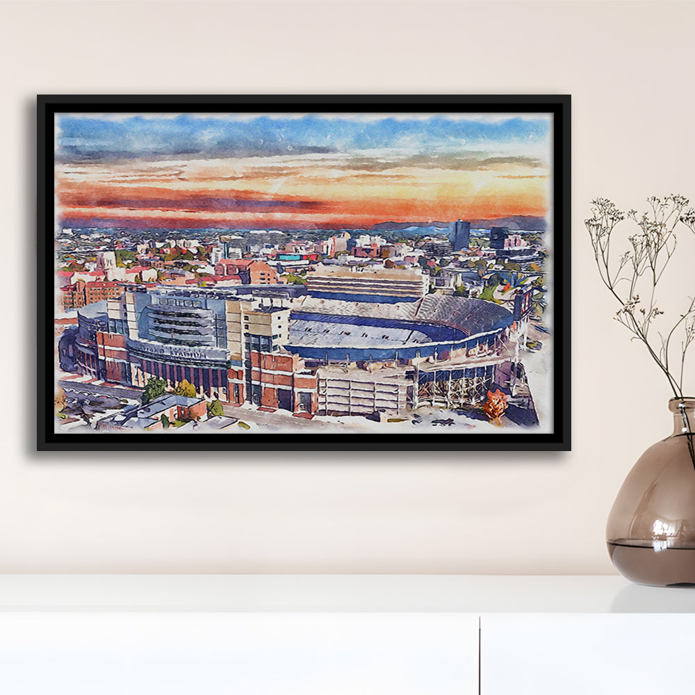 Tennessee Volunteers, Neyland Painting Stadium Watercolor, Football, Sport Gift Art, Framed Canvas Print Wall Art