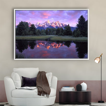 Teton Range At Sunrise Schwabacher Landing Grand Teton National Park, Framed Cavas Print, Floating Frame