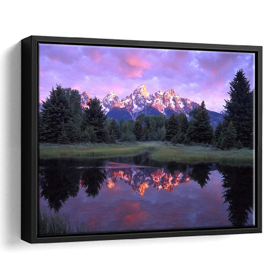 Teton Range At Sunrise Schwabacher Landing Grand Teton National Park, Framed Cavas Print, Floating Frame