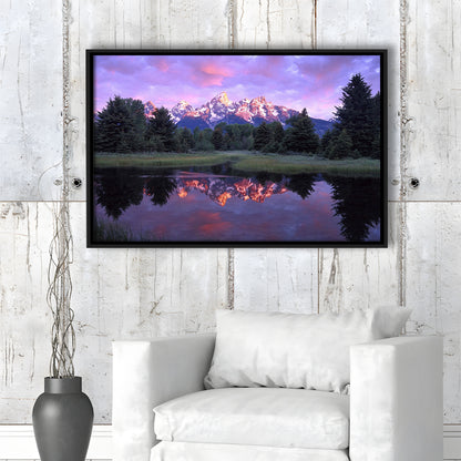 Teton Range At Sunrise Schwabacher Landing Grand Teton National Park, Framed Cavas Print, Floating Frame