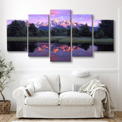 Teton Range at sunrise Schwabacher Landing Grand Teton National Park, 5 Piece Large Cavas Print Wall Art