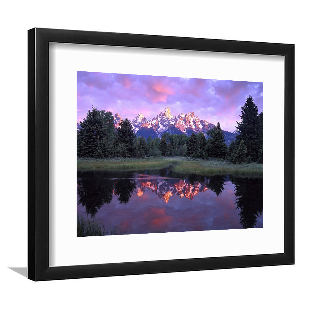 Teton Range At Sunrise Schwabacher Landing Grand Teton National Park, Framed Art Print White Border
