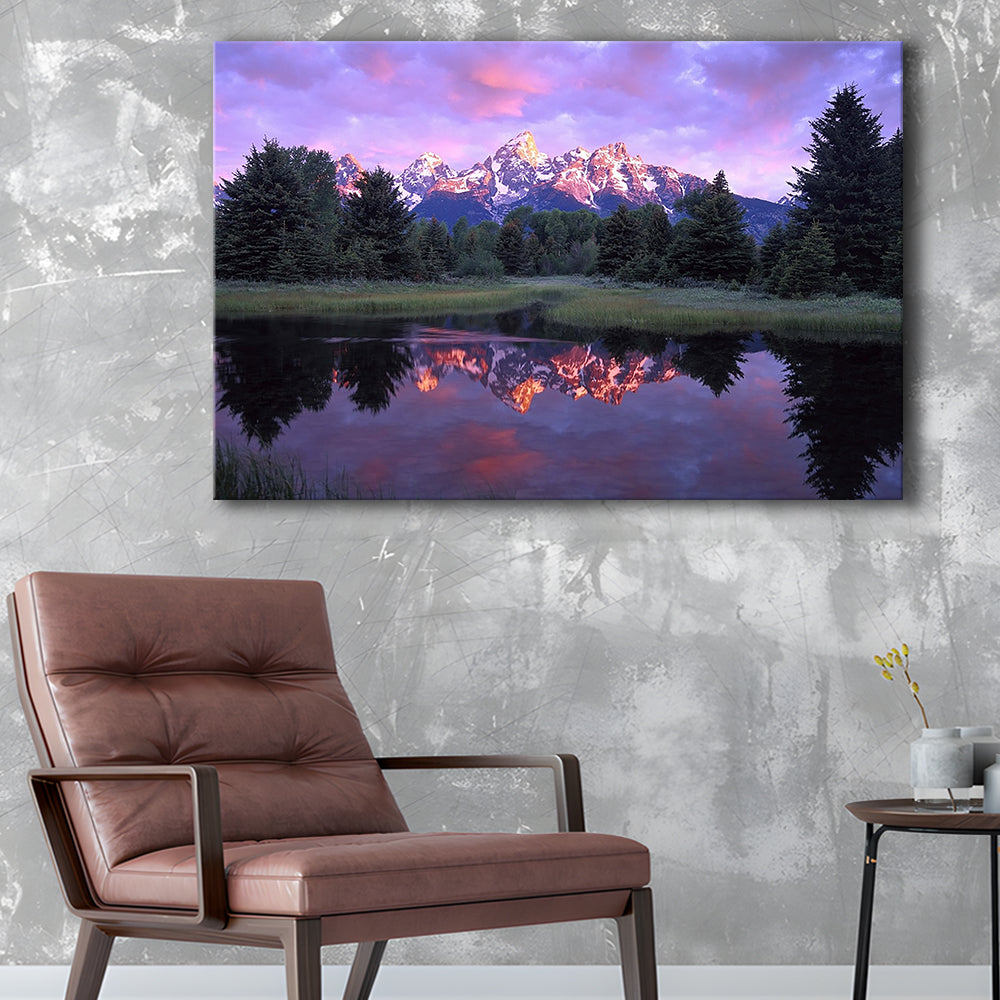 Teton Range at sunrise Schwabacher Landing Grand Teton National Park, Cavas Print Wall Art Hom Decor