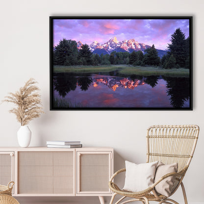 Teton Range At Sunrise Schwabacher Landing Grand Teton National Park, Framed Cavas Print, Floating Frame