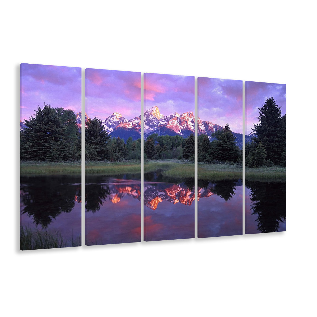 Teton Range at sunrise Schwabacher Landing Grand Teton National Park, 5 Piece B Extra Large Cavas Print Wall Art Decor