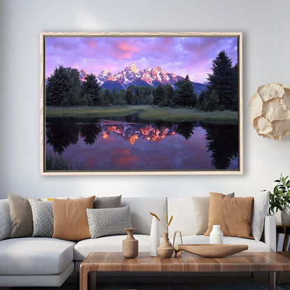 Teton Range At Sunrise Schwabacher Landing Grand Teton National Park, Framed Cavas Print, Floating Frame