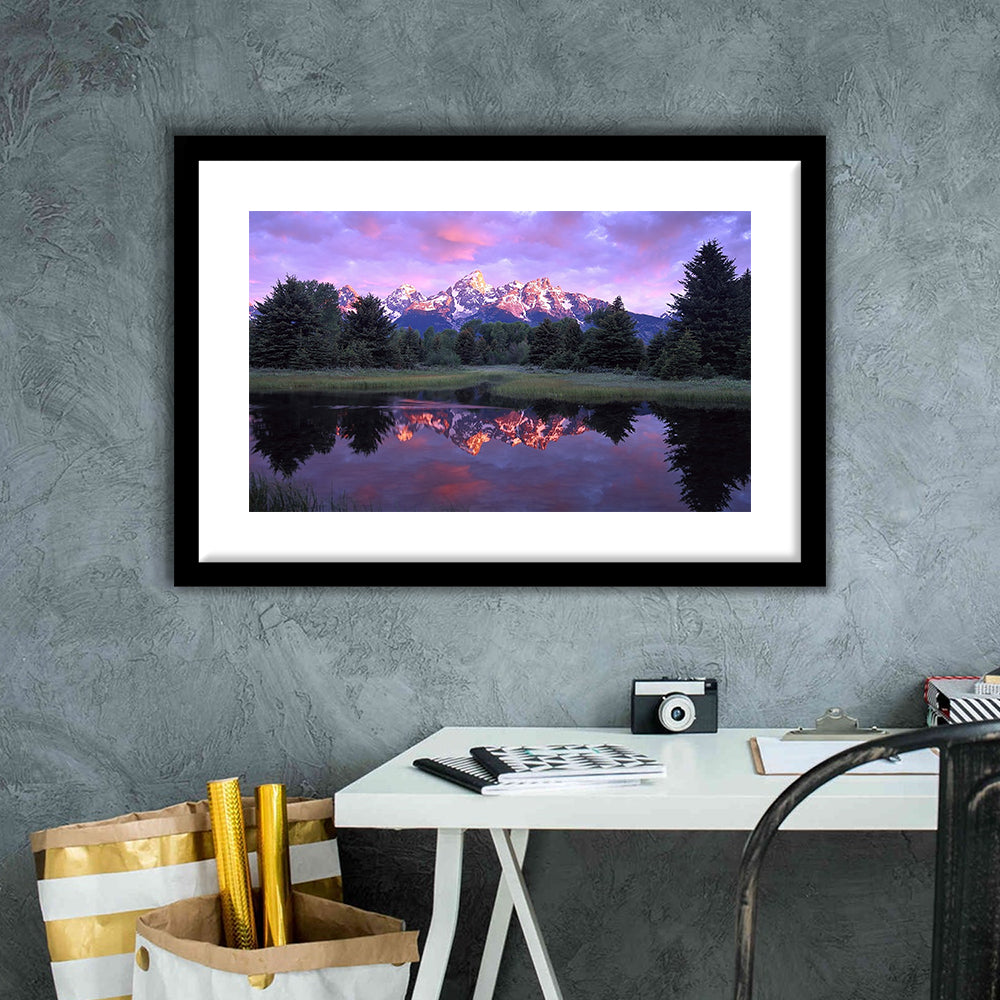 Teton Range At Sunrise Schwabacher Landing Grand Teton National Park, Framed Art Print White Border