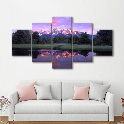 Teton Range at sunrise Schwabacher Landing Grand Teton National Park, 5 Piece Large Cavas Print Wall Art