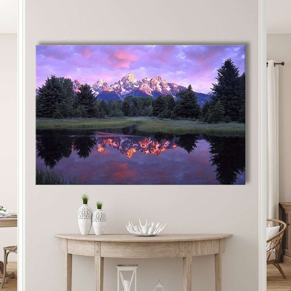 Teton Range at sunrise Schwabacher Landing Grand Teton National Park, Cavas Print Wall Art Hom Decor