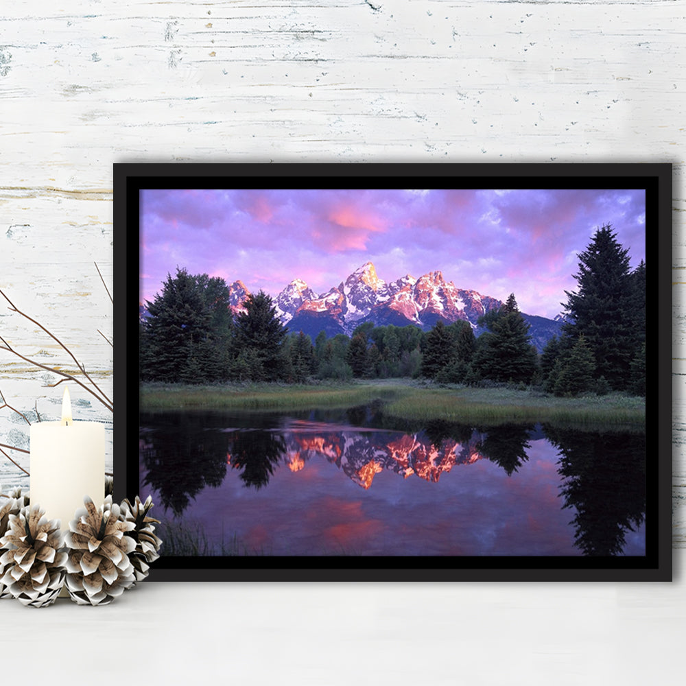 Teton Range At Sunrise Schwabacher Landing Grand Teton National Park, Framed Cavas Print, Floating Frame