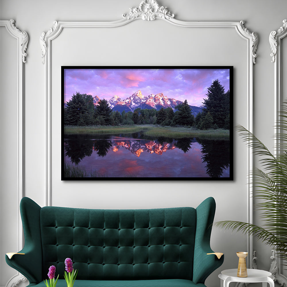 Teton Range At Sunrise Schwabacher Landing Grand Teton National Park, Framed Art Print, Picture Framed