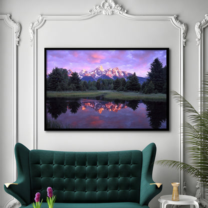 Teton Range At Sunrise Schwabacher Landing Grand Teton National Park, Framed Art Print, Picture Framed