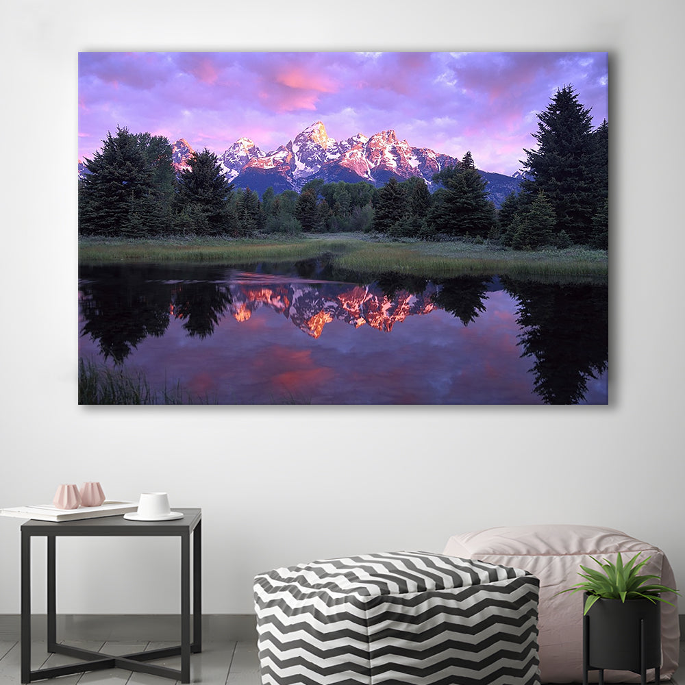Teton Range at sunrise Schwabacher Landing Grand Teton National Park, Cavas Print Wall Art Hom Decor