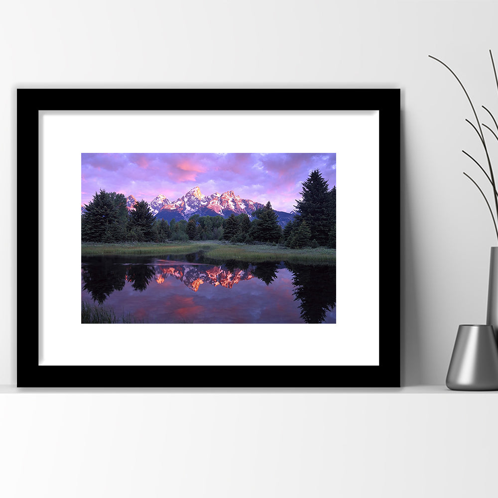 Teton Range At Sunrise Schwabacher Landing Grand Teton National Park, Framed Art Print White Border