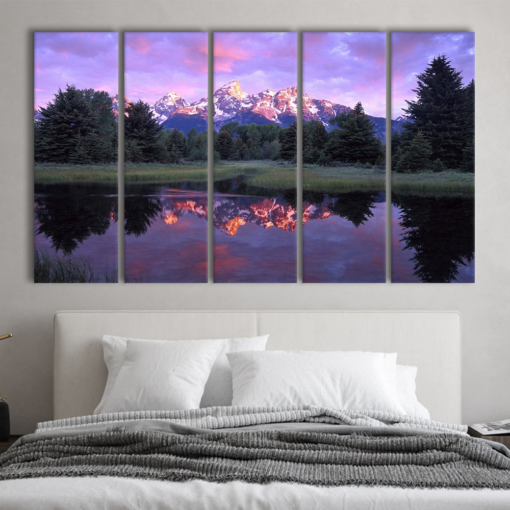 Teton Range at sunrise Schwabacher Landing Grand Teton National Park, 5 Piece B Extra Large Cavas Print Wall Art Decor