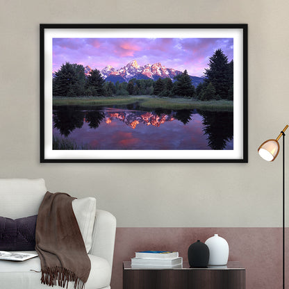 Teton Range At Sunrise Schwabacher Landing Grand Teton National Park, Framed Art Print White Border