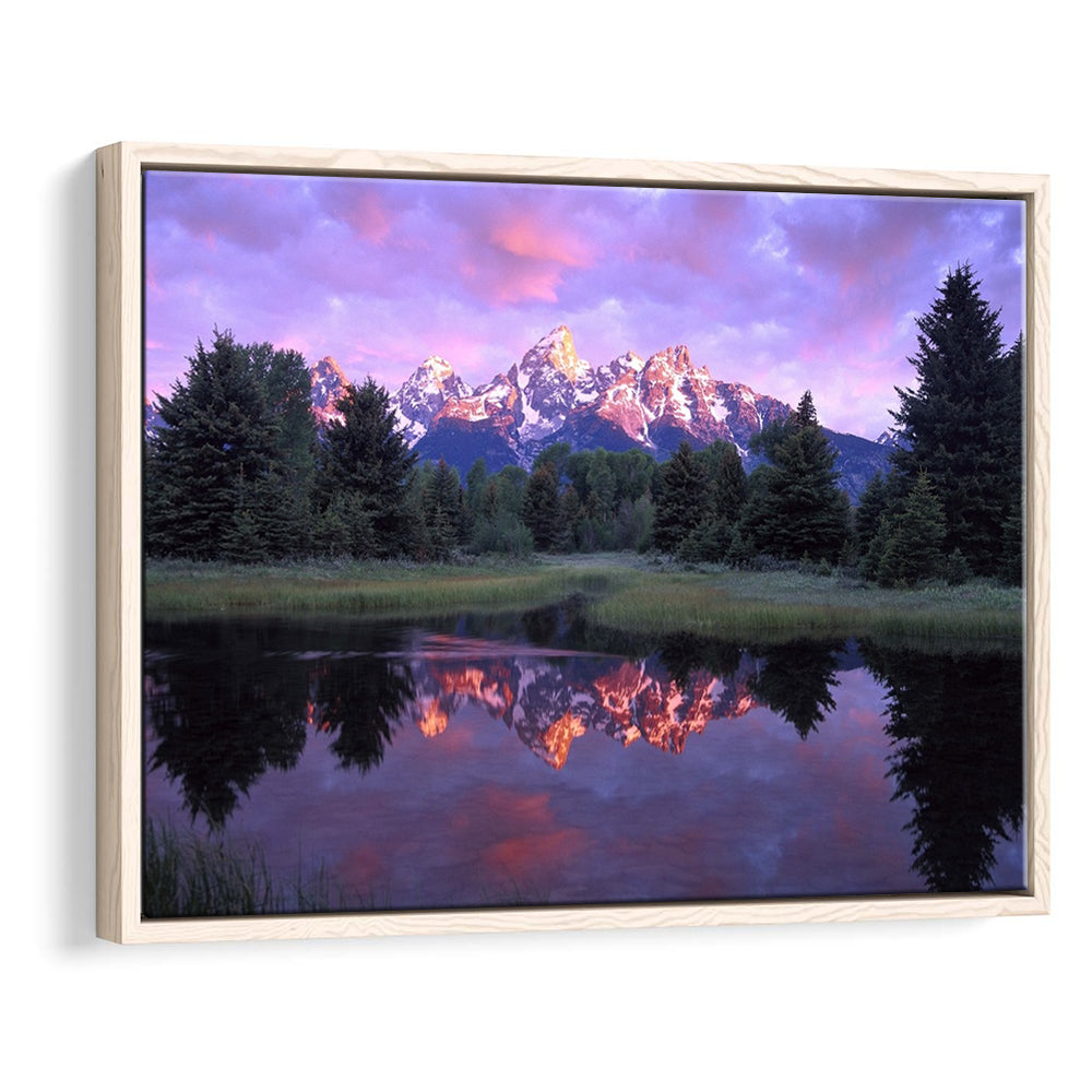 Teton Range At Sunrise Schwabacher Landing Grand Teton National Park, Framed Cavas Print, Floating Frame
