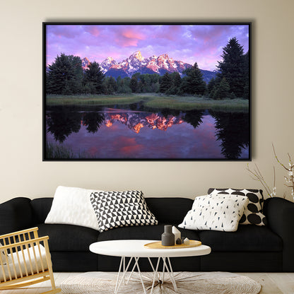 Teton Range At Sunrise Schwabacher Landing Grand Teton National Park, Framed Cavas Print, Floating Frame