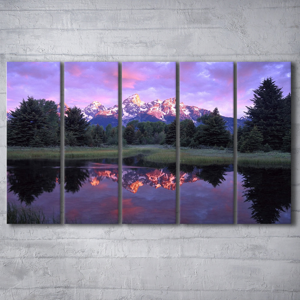 Teton Range at sunrise Schwabacher Landing Grand Teton National Park, 5 Piece B Extra Large Cavas Print Wall Art Decor