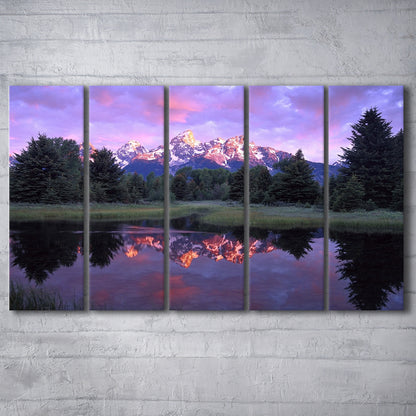 Teton Range at sunrise Schwabacher Landing Grand Teton National Park, 5 Piece B Extra Large Cavas Print Wall Art Decor