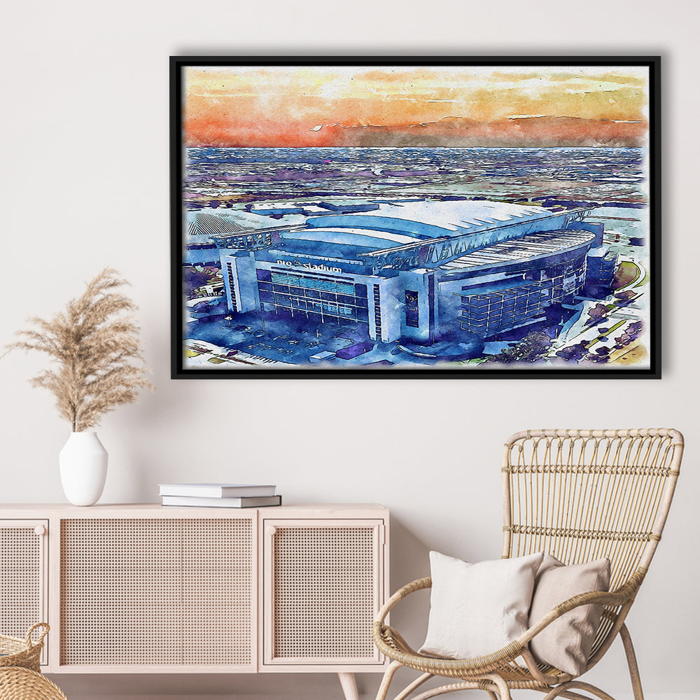 Texans Football Stadium, NRG Painting Stadium Watercolor, Sport Gift Art, Framed Canvas Print Wall Art