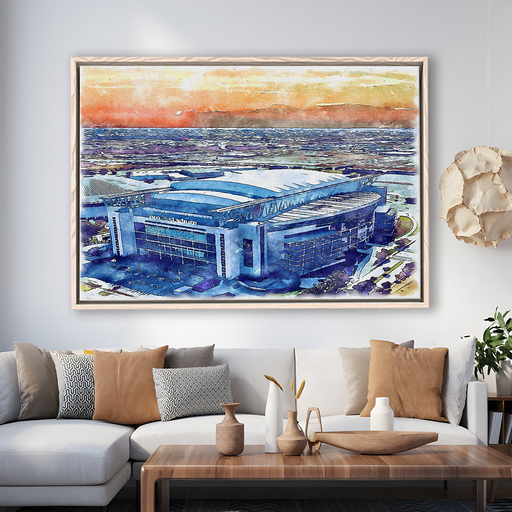 Texans Football Stadium, NRG Painting Stadium Watercolor, Sport Gift Art, Framed Canvas Print Wall Art