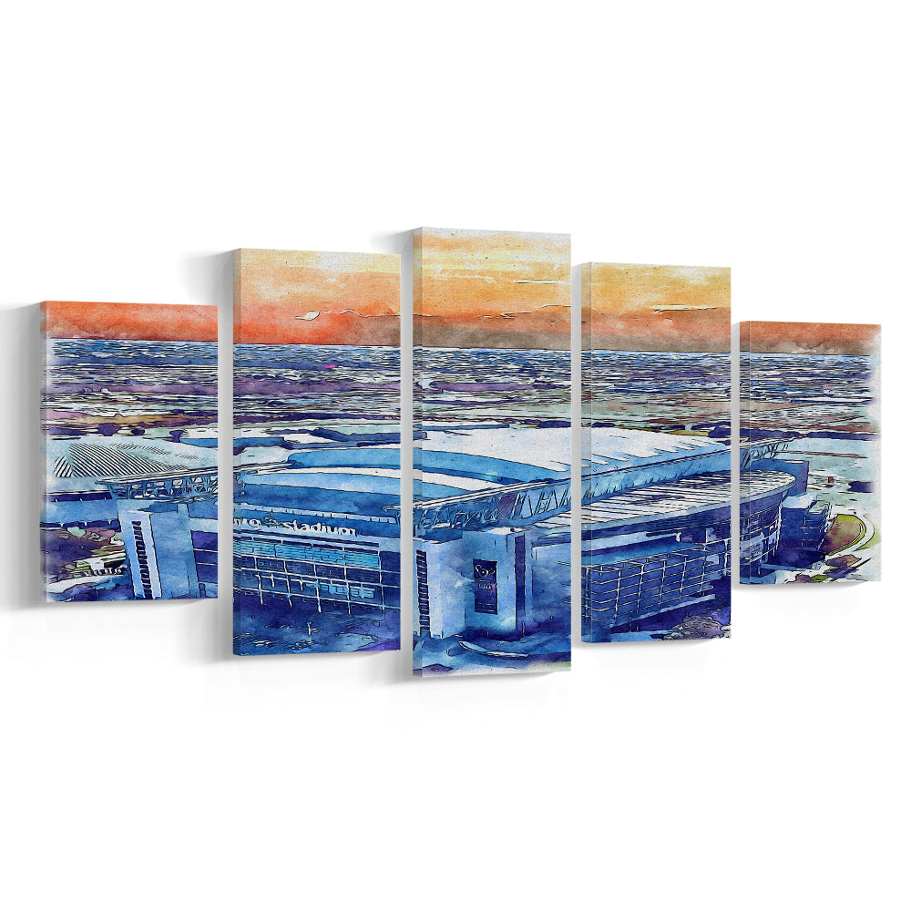 Texans Football Stadium, NRG Painting Stadium Watercolor, Sport Art, Mixed 5 Panel, Canvas Print Wall Art