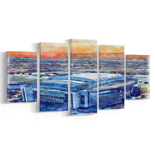 Texans Football Stadium, NRG Painting Stadium Watercolor, Sport Art, Mixed 5 Panel, Canvas Print Wall Art