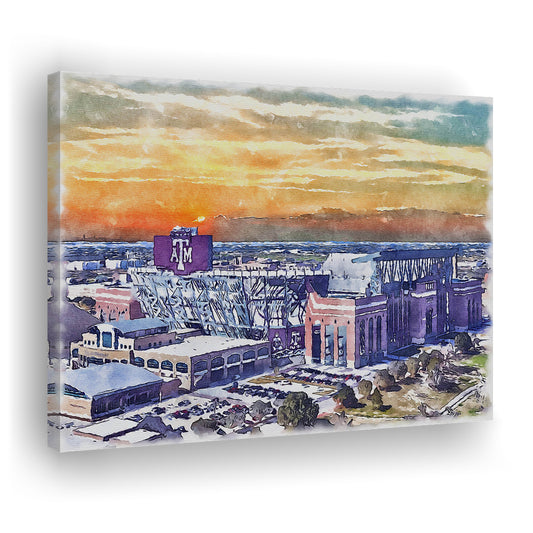 Texas A&M Aggies, Kyle Field Watercolor Painting, Sport Art, Gifts for him, Canvas Print Wall Art