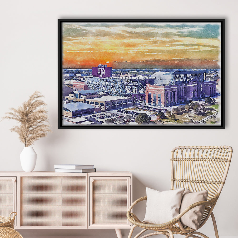Texas A&M Aggies, Kyle Field Watercolor Painting, Sport Gift Art, Framed Canvas Print Wall Art