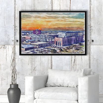 Texas A&M Aggies, Kyle Field Watercolor Painting, Sport Gift Art, Framed Canvas Print Wall Art