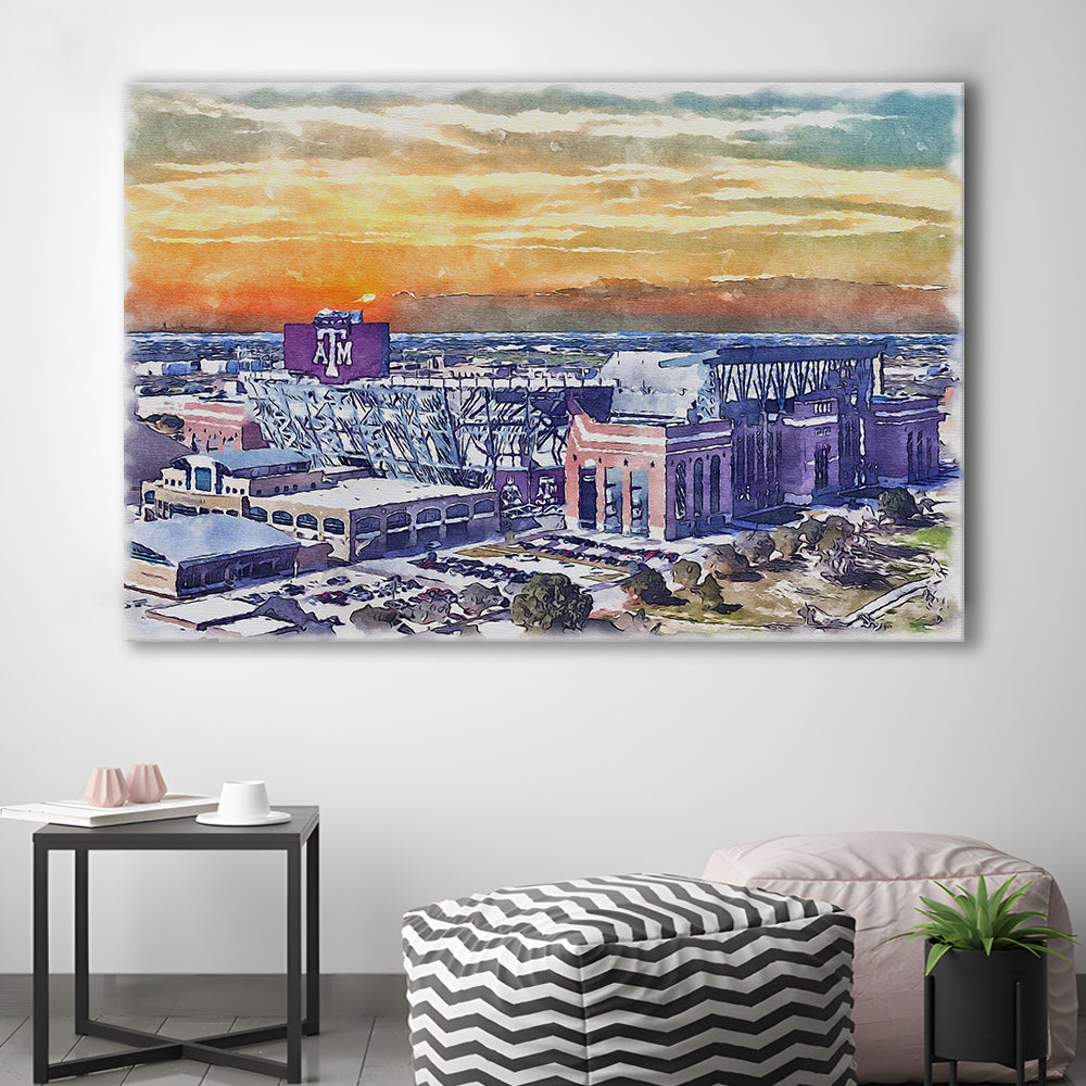 Texas A&M Aggies, Kyle Field Watercolor Painting, Sport Art, Gifts for him, Canvas Print Wall Art