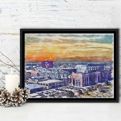 Texas A&M Aggies, Kyle Field Watercolor Painting, Sport Gift Art, Framed Canvas Print Wall Art