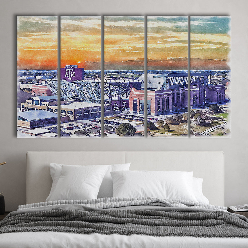 Texas A&M Aggies, Kyle Field Watercolor Painting, Sport Art, Extra Large Canvas Print Wall Art