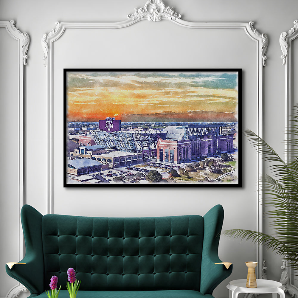 Texas A&M Aggies, Kyle Field Watercolor Painting, Sport Gift Art, Framed Art Print Wall Decor