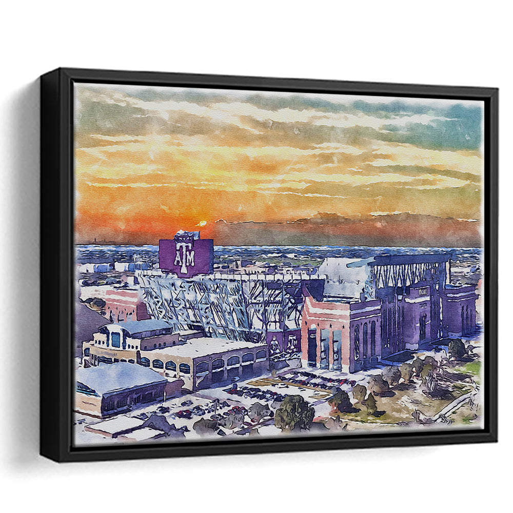 Texas A&M Aggies, Kyle Field Watercolor Painting, Sport Gift Art, Framed Canvas Print Wall Art