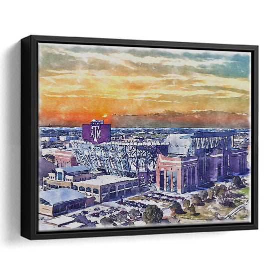 Texas A&M Aggies, Kyle Field Watercolor Painting, Sport Gift Art, Framed Canvas Print Wall Art