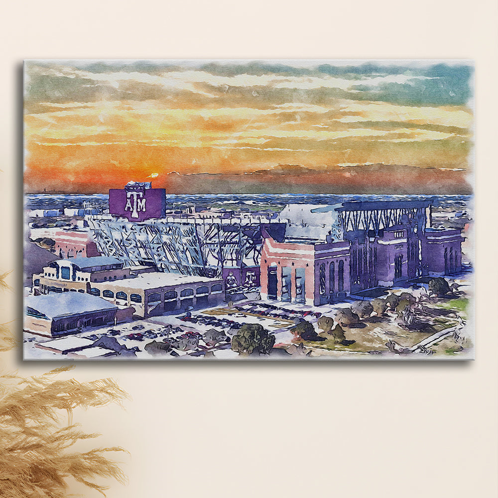 Texas A&M Aggies, Kyle Field Watercolor Painting, Sport Art, Gifts for him, Canvas Print Wall Art