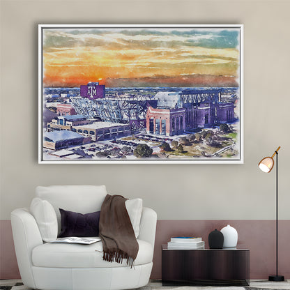 Texas A&M Aggies, Kyle Field Watercolor Painting, Sport Gift Art, Framed Canvas Print Wall Art