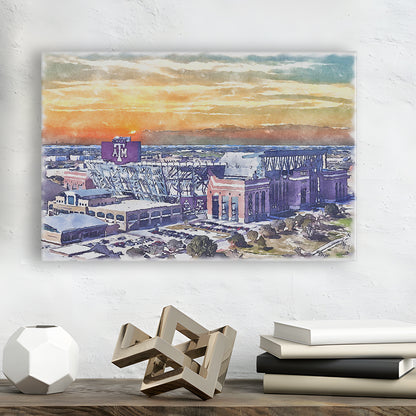 Texas A&M Aggies, Kyle Field Watercolor Painting, Sport Art, Gifts for him, Canvas Print Wall Art