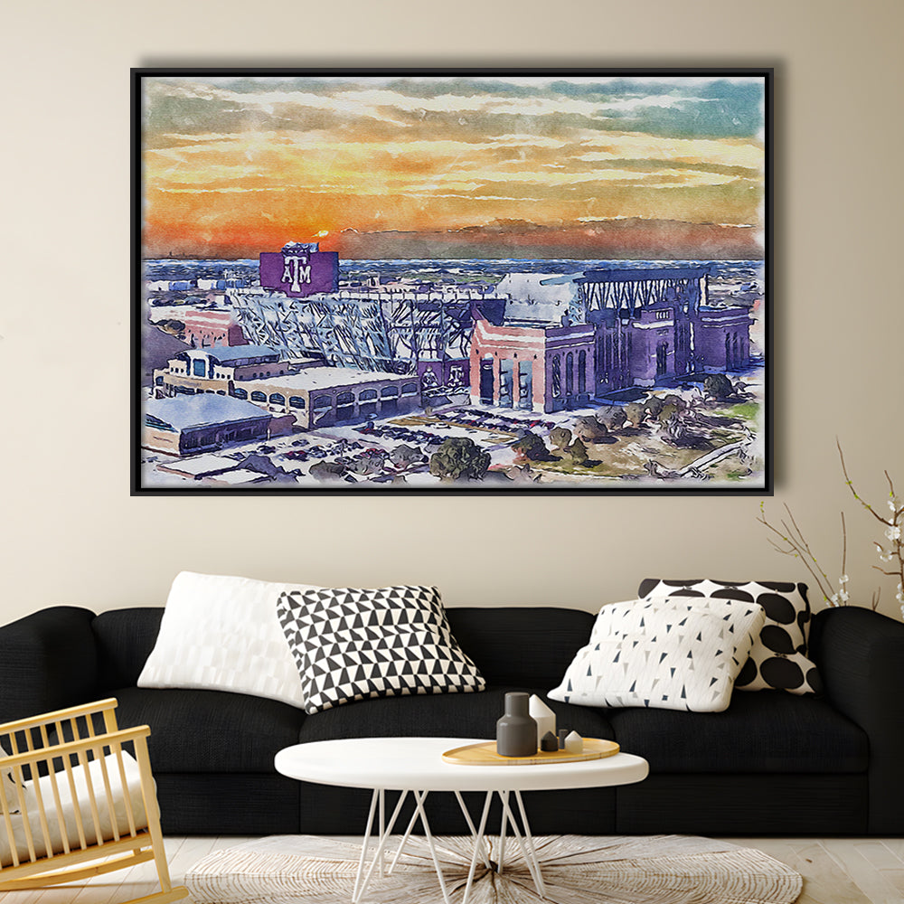 Texas A&M Aggies, Kyle Field Watercolor Painting, Sport Gift Art, Framed Canvas Print Wall Art