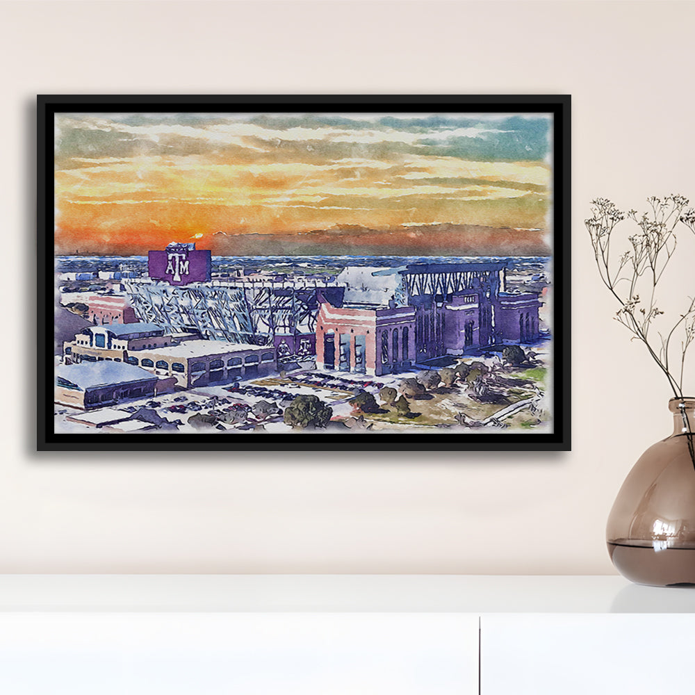 Texas A&M Aggies, Kyle Field Watercolor Painting, Sport Gift Art, Framed Canvas Print Wall Art
