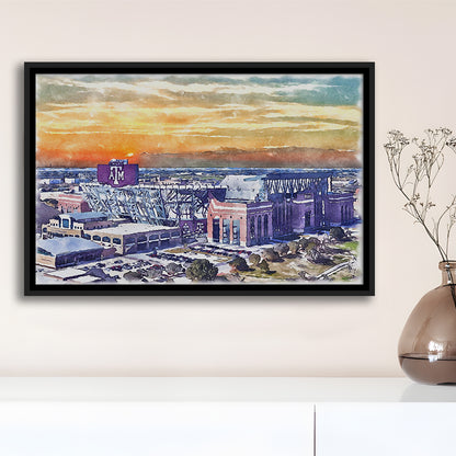 Texas A&M Aggies, Kyle Field Watercolor Painting, Sport Gift Art, Framed Canvas Print Wall Art
