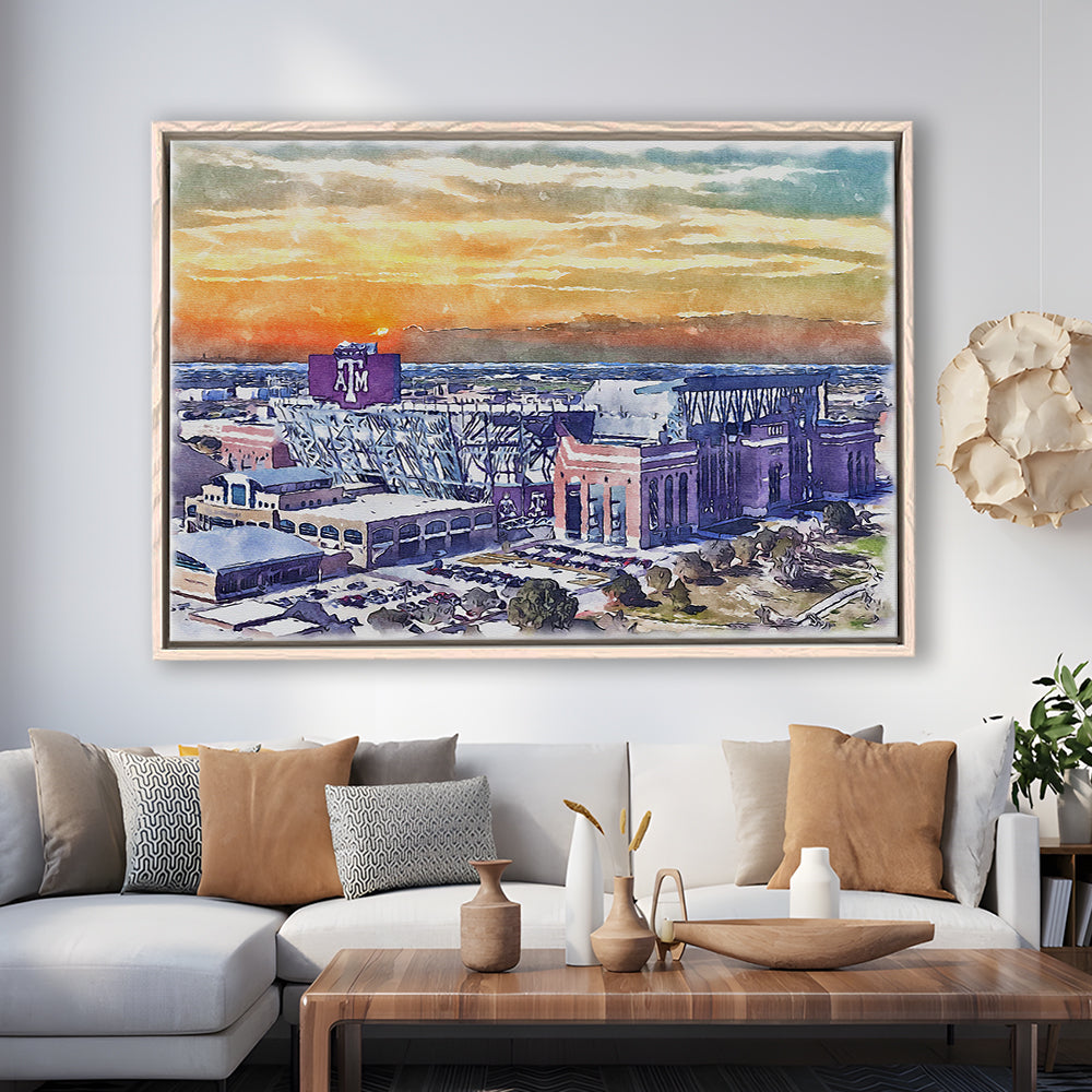 Texas A&M Aggies, Kyle Field Watercolor Painting, Sport Gift Art, Framed Canvas Print Wall Art