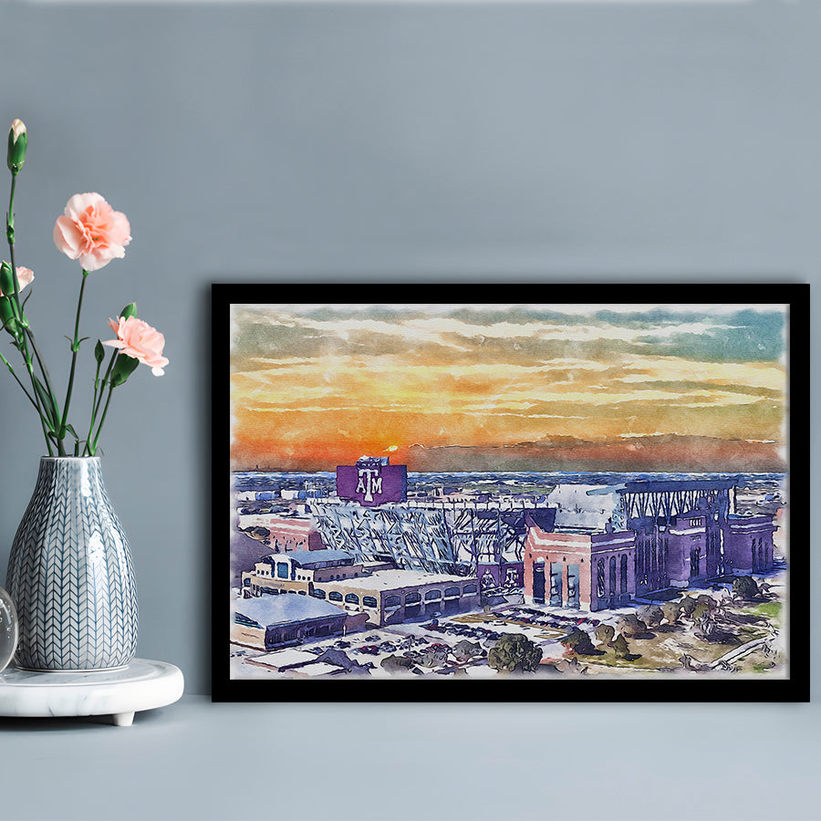 Texas A&M Aggies, Kyle Field Watercolor Painting, Sport Gift Art, Framed Art Print Wall Decor