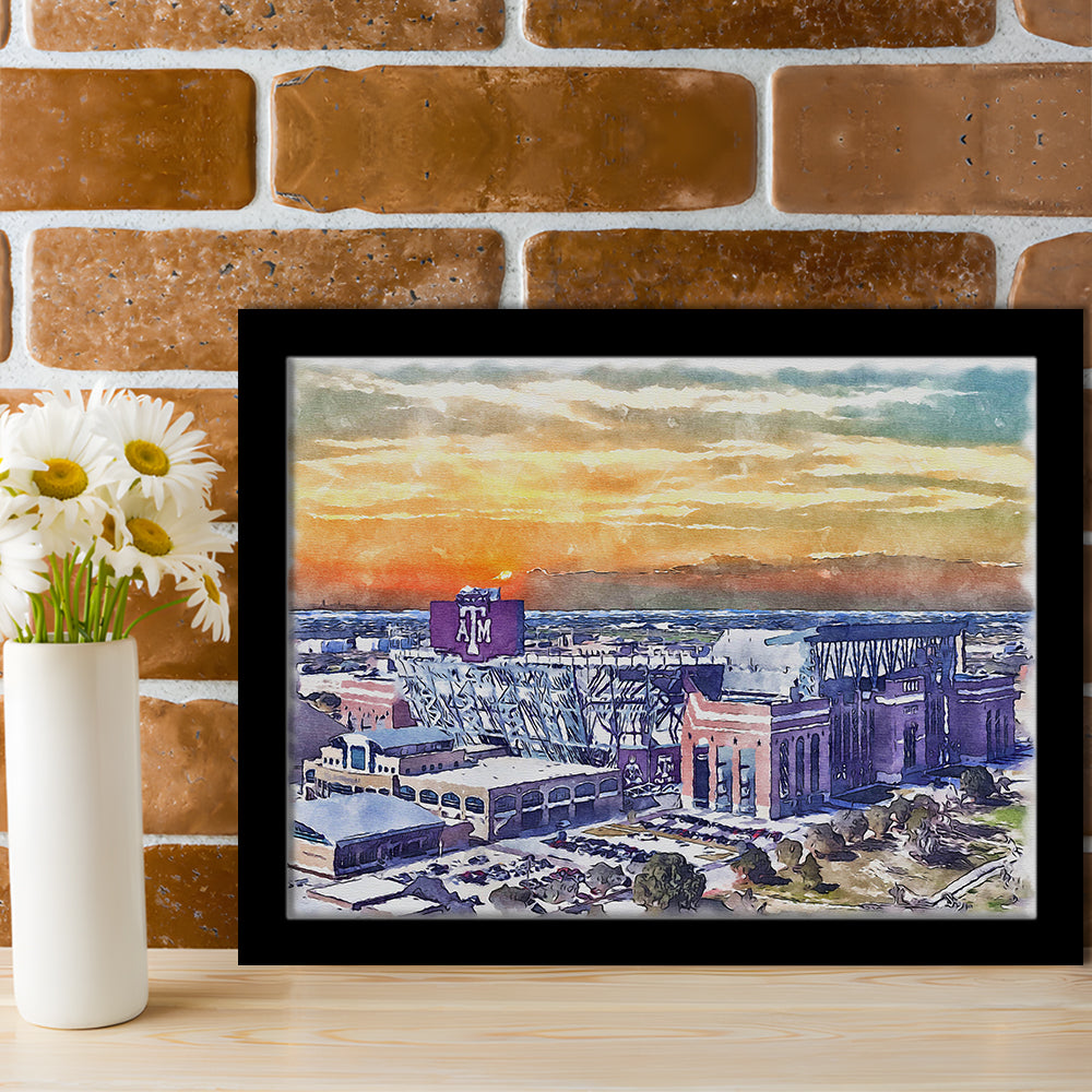 Texas A&M Aggies, Kyle Field Watercolor Painting, Sport Gift Art, Framed Art Print Wall Decor