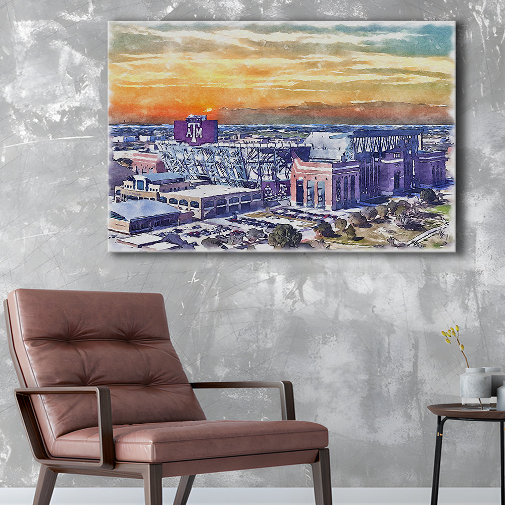 Texas A&M Aggies, Kyle Field Watercolor Painting, Sport Art, Gifts for him, Canvas Print Wall Art
